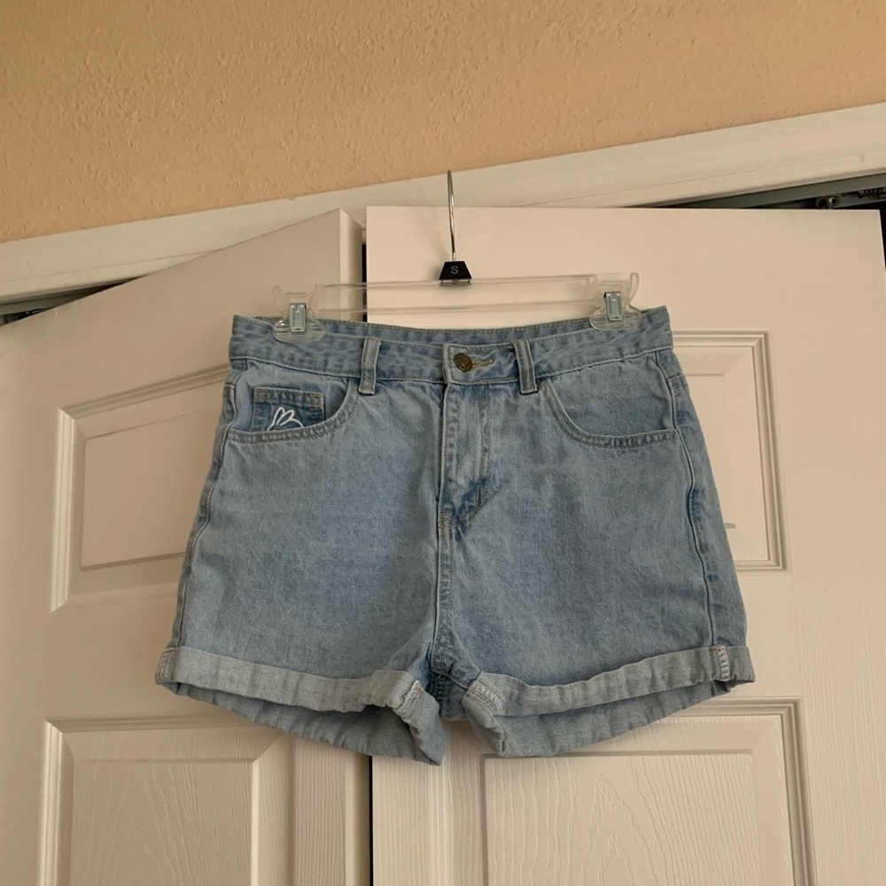 Bunny patch denim shorts